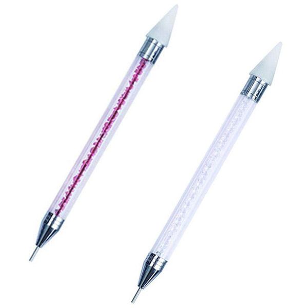 

nail art kits 2set dotting pen for nails,dual-ended rhinestone studs picker wax pencil tool (pink&transparent)