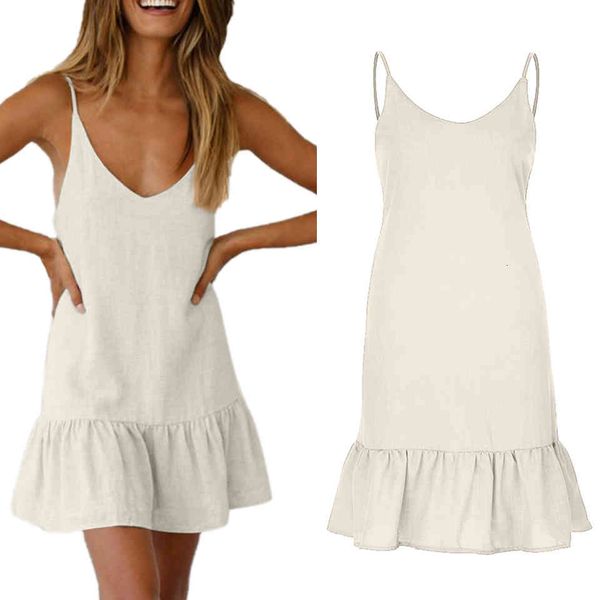 

ruffle dip hem dress suspends sukienka linen cotton dresses women simple summer casual v neck dressed the line femme bathrobe 2021, Black;gray