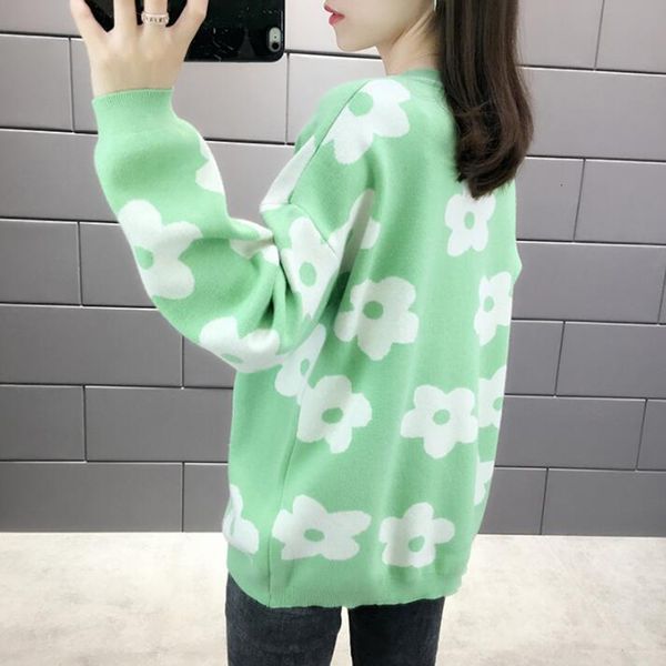 

sweaters women pullover fashion flower print loose knitted sweater jumper autumn winter basic sweaters, White;black