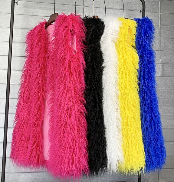 

women's fur & faux womens winter add long imitation beach wool warm vest for women coat, Black