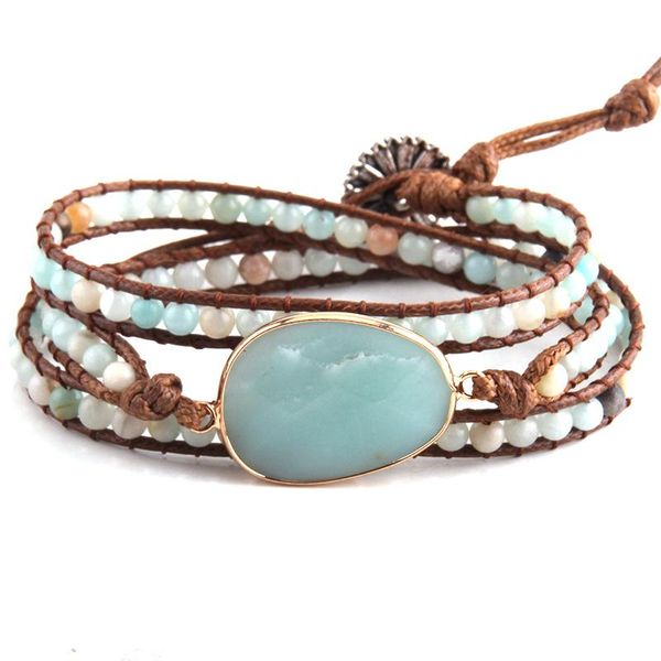 

charm bracelets fashion beaded boho bracelet jewelry handmade natural stones 3 strands wrap, Golden;silver
