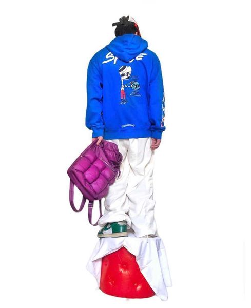 

chrome/heartshigh hoodie co branded mattyboy chromcrosin blue ch hand painted street graffiti print loose, White;black