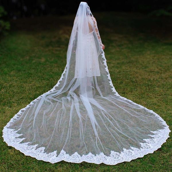 

bridal veils real pos sparkling sequined lace edge 4 m long wedding veil with comb velos de novia accessories voile, Black