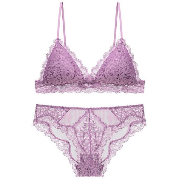 

bra set thin cotton triangle cup suit without steel ring lace girl, Red;black