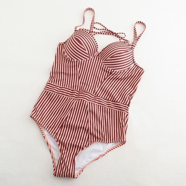 

one-piece suits women striped one piece swimsuit red bandage bathing suit high waist beachwear girl push up swim bodysuit monokini