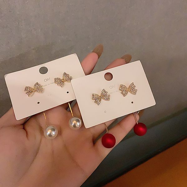 

925 silver needle one pair of diamond studded bow earrings