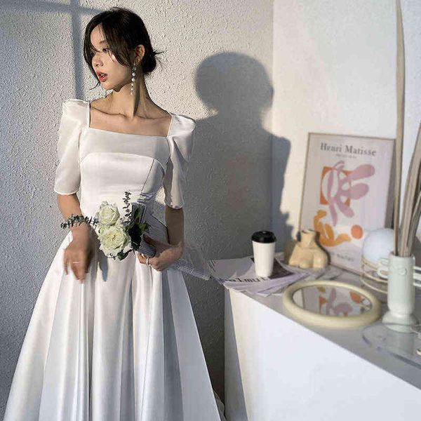 

luxury party evening dress white evening female 2021 spring and summer banquet temperament satin engagement light certificate small white, Black