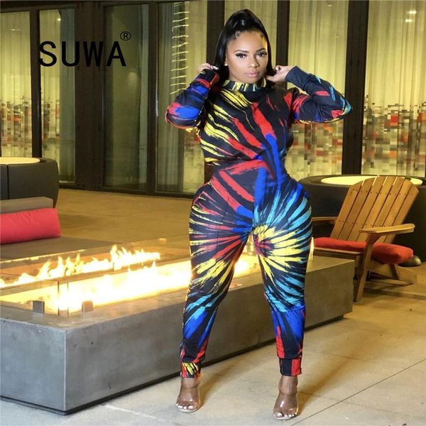 

women's jumpsuits & rompers tie dye print long sleeves skinny arrival autumn women jumpsuit polyester spandex wholesale clothing, Black;white