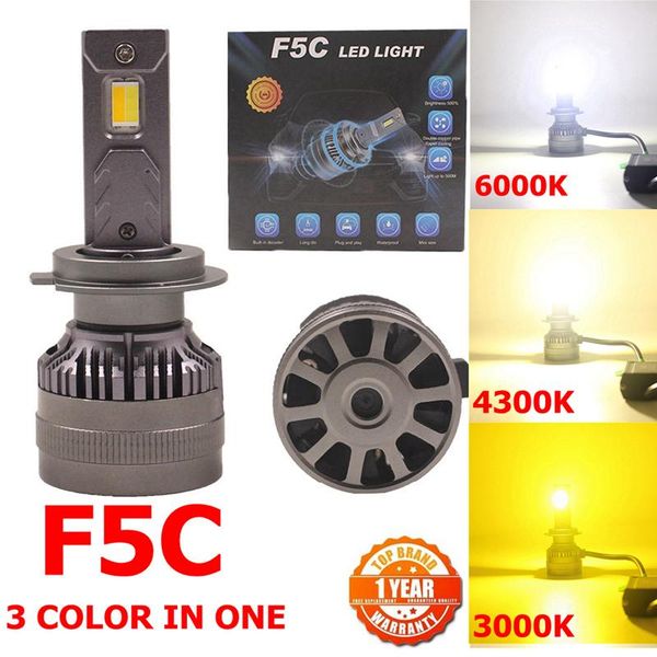 

car headlights f5c three color h7 led bulb headlight kit fog light h11 lamp