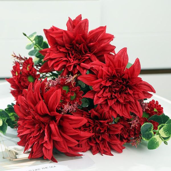

head artificial dahlia living room decoration lover wedding dress diy flower wall gift box craft decorative flowers & wreaths