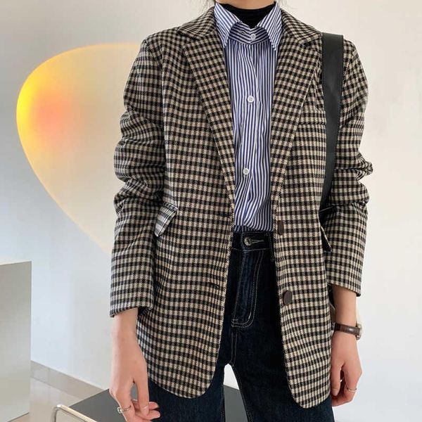

women's suits & blazers [ewq] korea chic casual trend women lapel plaid single-breasted loose fashion long-sleeved blazer autumn 2021 1, White;black