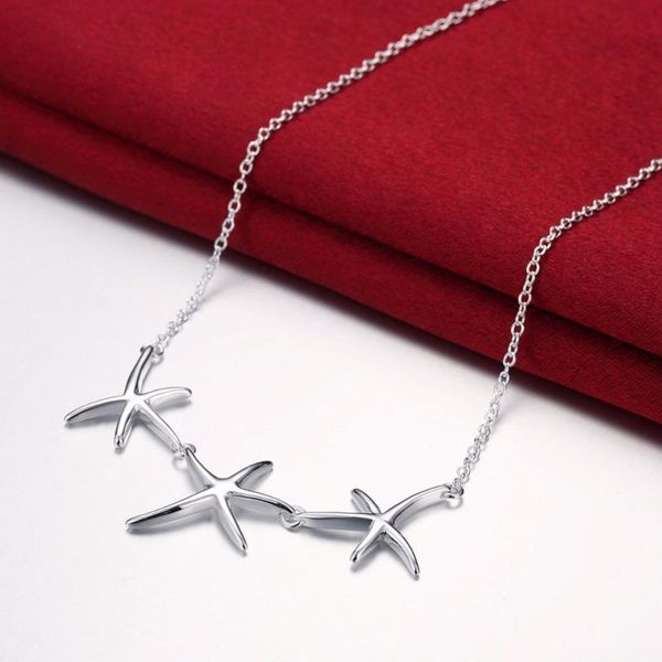 

design costume jewelry genuine silver 925 three star necklace long strip pendant women chokers, Golden;silver