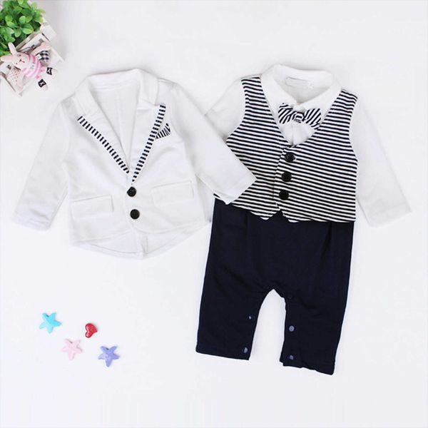 

new autumn winter infant baby boys cotton set new pattern boy suit butterfly bow tie knot sleeve one-piece garment suit outfit g1023, White
