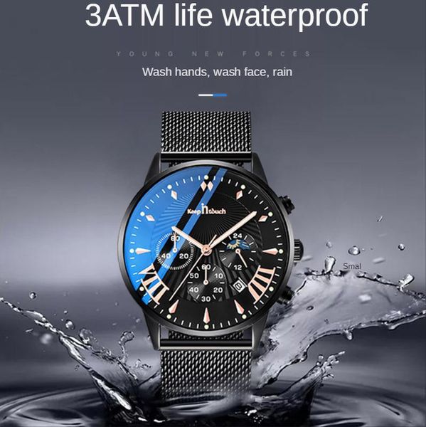 

wristwatches multi-function man watches solid steel with luminous waterproof three eye six stitches quartz watch, Slivery;brown
