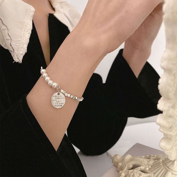 

south korea s925 silver versatile pearl splicing bracelet, Black