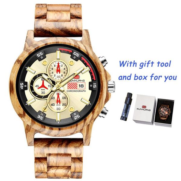 

wristwatches chronograph wooden watches men sport style wood bamboo watch for wrist strap quartz husband relogio, Slivery;brown