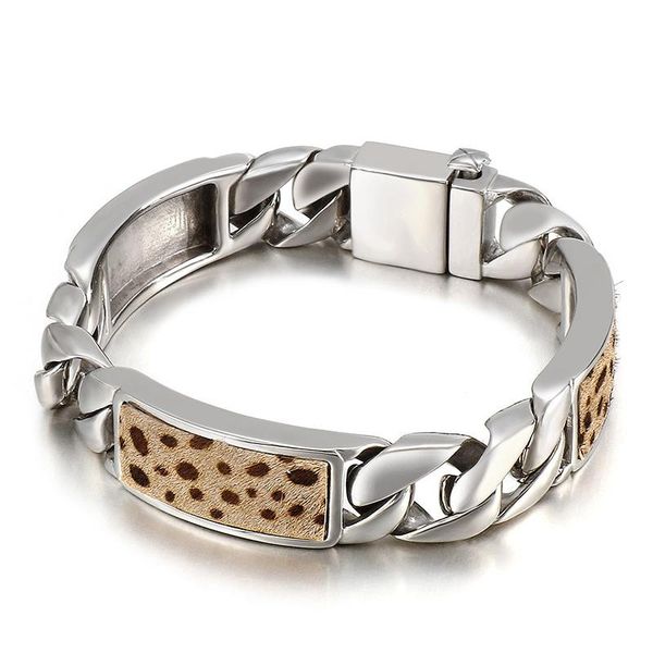 

charm bracelets haolynjoy leopard velvet stitching bracelet men's stainless steel wild jewelry, Golden;silver