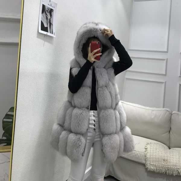 

women's fur & faux genuine warm vest hooded vintage elegant female sleeveless jacket for women chalecos para mujer zjt899, Black