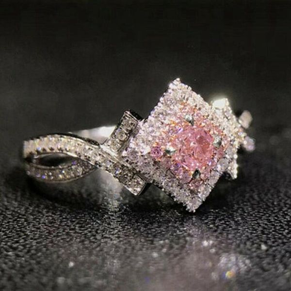 

wedding rings pink cz women engagement romantic novel design female valentine's day anniversary love gift statement jewelry, Slivery;golden