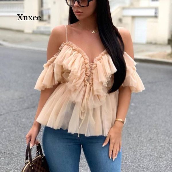 

ethnic clothing summer gauze womens ruffle mesh fashion woman clothes transparent streetwear suspender backless, Red