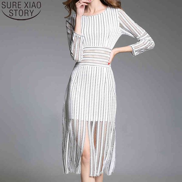 

fashion hollow out tassel lace dresses european and american striped long sleeve spring bottoming dress 12841 210417, Black;gray