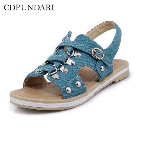 

denim flat sandals for women gladiator ladies platform summer shoes woman, Black