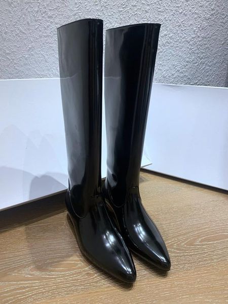 

boots winter knee long women boot luxurys designers shoes fashion show patent leather snow black