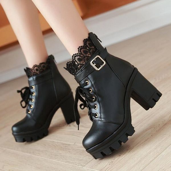 

boots big white size winter boots standard high heels martin platform d34 deep water 34-43 1dtj, Black