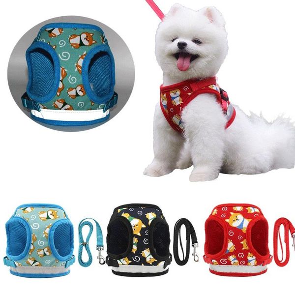 

dog collars & leashes reflective pet harness for dogs chihuahua pug small medium breathable nylon puppy vest walking leash yorkie teddy