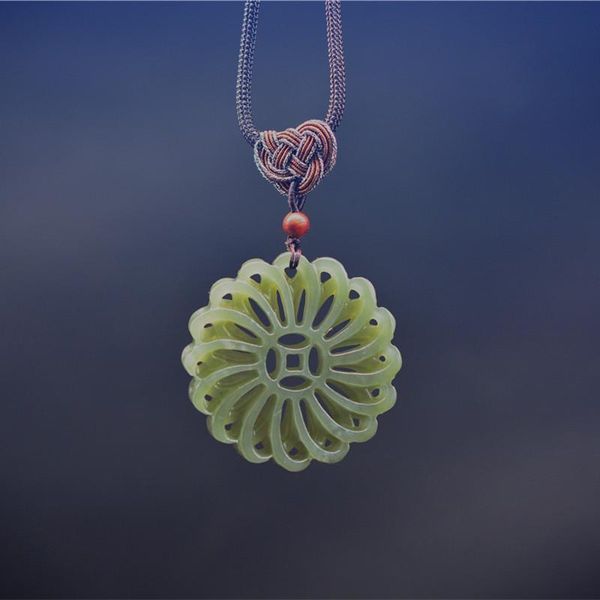 

lockets qianxu nephrite jade hollow flower pendant fine jewelry with chain, Silver