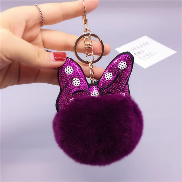 

keychains fancy&fantasy fur fluffy keychain round pom key chain bag charms women car keyring holder, Silver