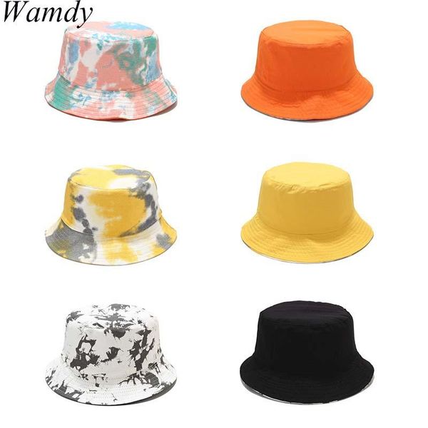 

wide brim hats double-side harajuku bucket hat fishing outdoor cap women sunscreen tie-dye fisherman beach, Blue;gray