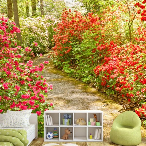 

wallpapers drop custom po wall paper 3d european style garden small road wallpaper mural flower non-woven