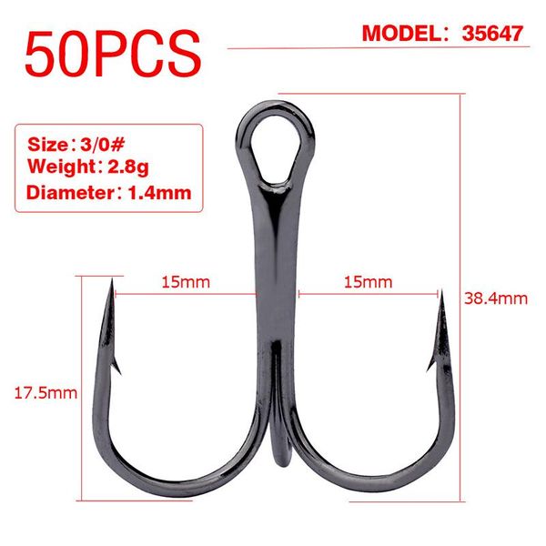 

fishing hooks 50pcs proberos stainless steel treble hook black sharp end fisherman practical optional model