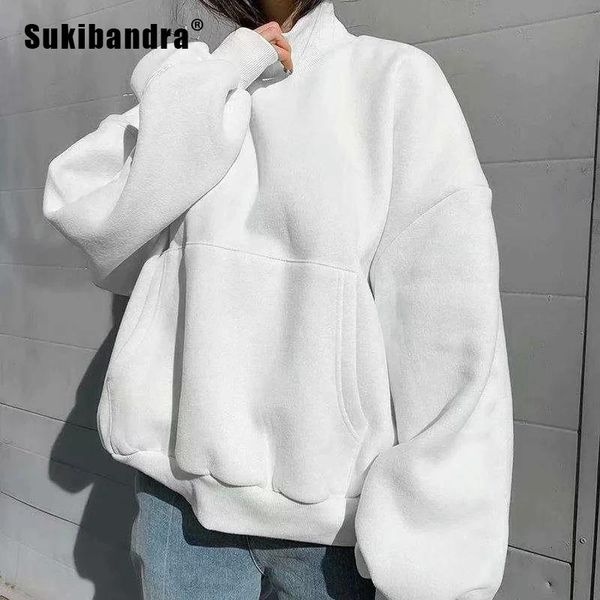 

women's hoodies & sweatshirts sukibandra autumn casual white oversized women street style turtleneck sweatshirt korean winter fashion c, Black