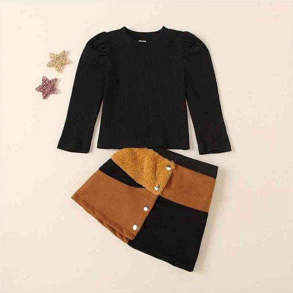 

toddler baby girls outfit sets black knitted high waist plush stitching skirt autumn winter fashion clothes 1 8y, White