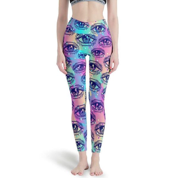 

yoga outfits capri fashion digital print, eyes, women skinny leggings stretchy tight pants for running gym white xs"], White;red