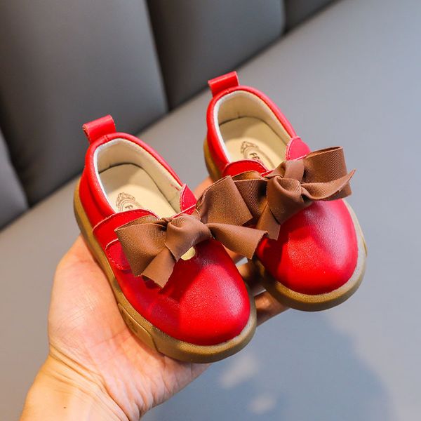 

Infant Toddler Shoes Flats New Footwears Girls Bow 1-3 Years Old Kids Non-slip Genuine Leather Shoe Princess Baby, White