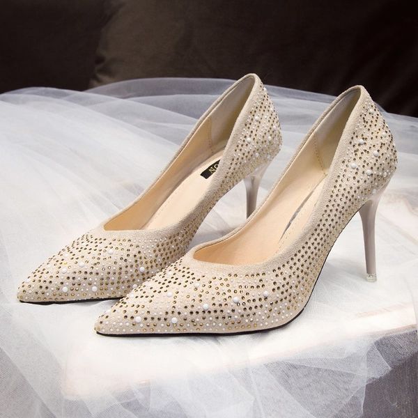 

sandals women shoes high heels pointed toe metal decoration bling bridal wedding pumps stiletto ladies pq5g, Black
