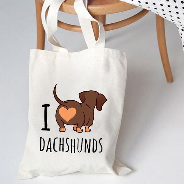 

storage bags dachshund printed female shoulder bag harajuku graphic ladies shopping handbags canvas tote women eco reusable shopper