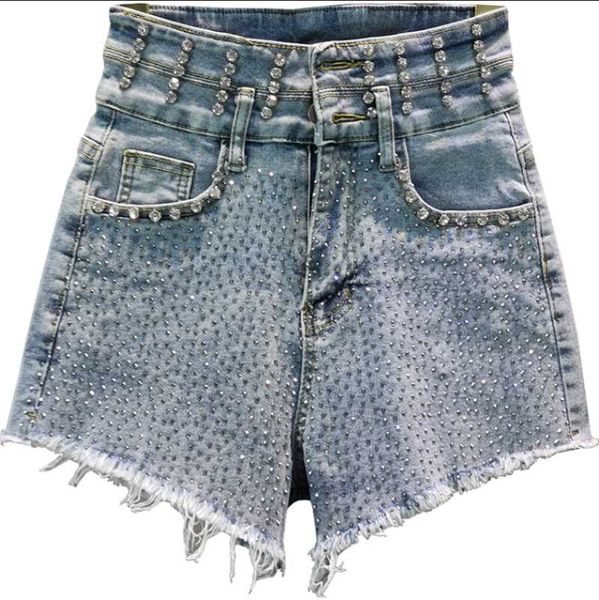 

heavy industry beads diamond denm shorts women summer high waist fashion wide leg washed jeans women's, White;black