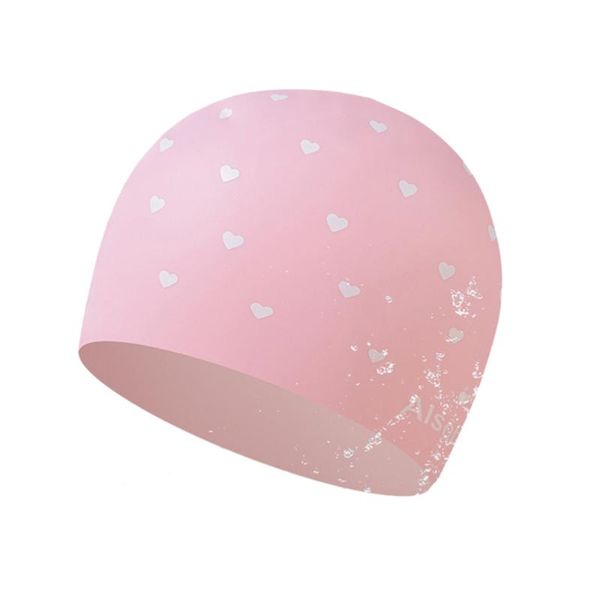 

heart pattern silicone swimming cap elastic waterproof swim pool hat long hair ear protection caps )