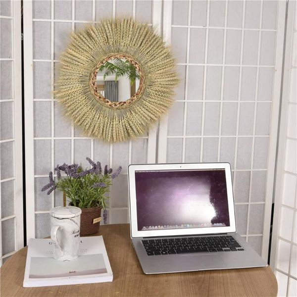 

mirrors hanging wall mirror boho with fringe retro decorative wheat ear for bedroom living room decoration