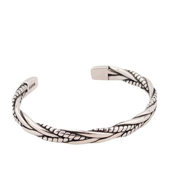 

antique silver color metal cuff bracelets & fashion vintage twist weave open bracelet for men bangle viking jewelry, Black