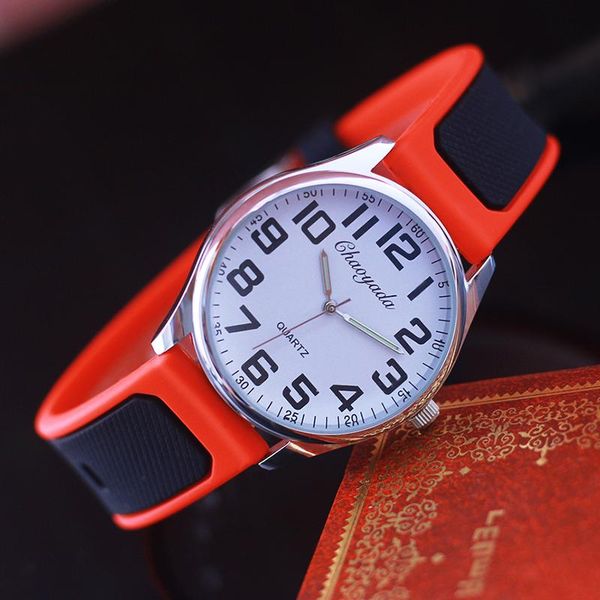 

chaoyada men boys contrast color silicone strap quartz wristwatch students fashion sports water resistant electric watches wristwatches, Slivery;brown