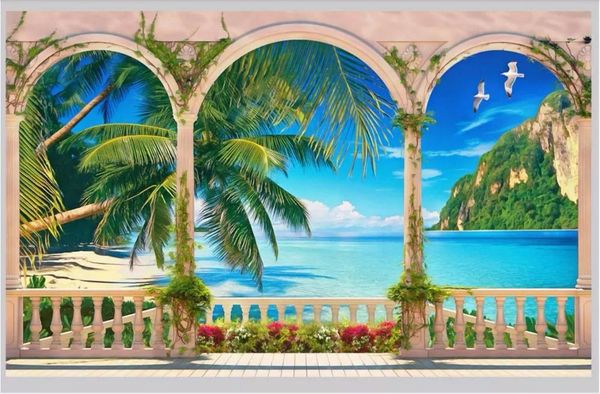 

wallpapers custom po wallpaper 3d for walls 3 d beautiful cylindrical beach landscape background wall decoration painting