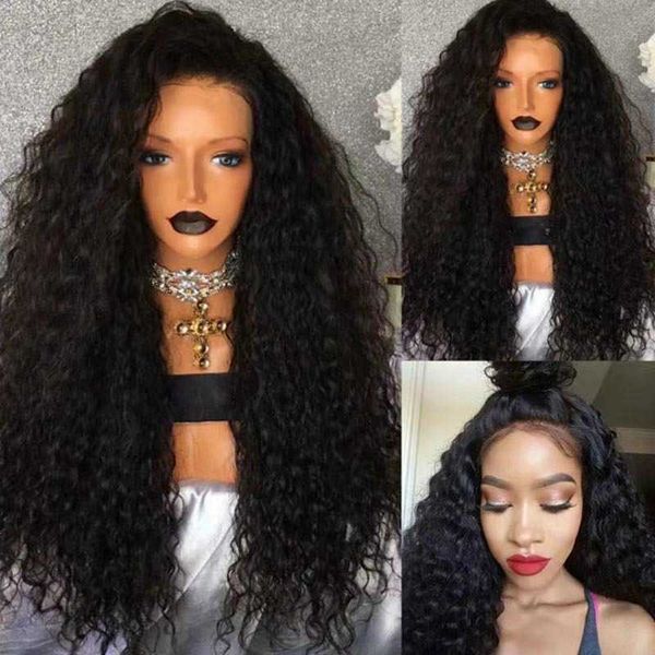 

black small curly chemical fiber wig half hand hook front lace headgear