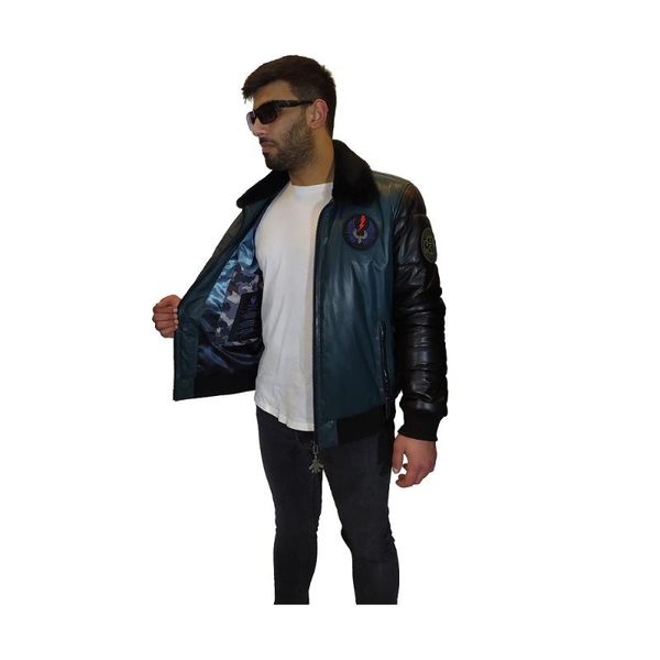 

ronni men's pilot 1972 model genuine leather jacket & faux, Black