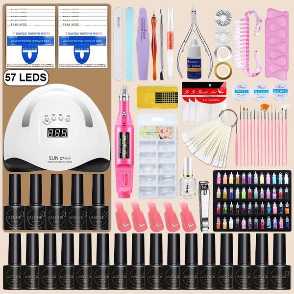 

nail art kits acrylic set of tools for a manicure 220w lamp drying nails gel polish 12/16 colors with decorations