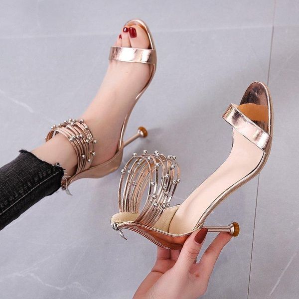 

dress shoes clear heels female sandal 2021 summer all-match comfort for women buckle strap girls studded high fashion stiletto, Black